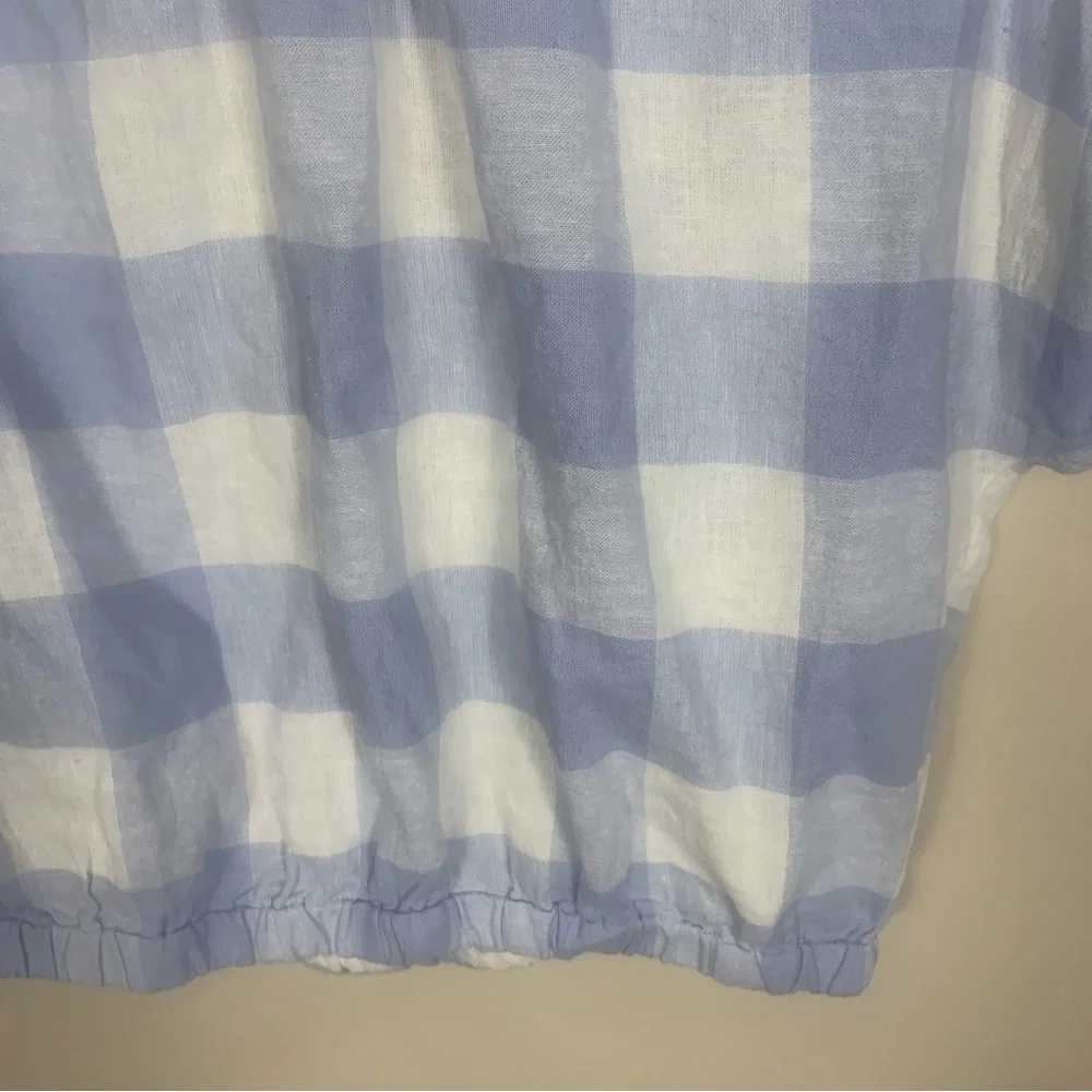 Madewell Linen Blend Split Back Tie Gingham Check Blouse - Picture 13 of 14